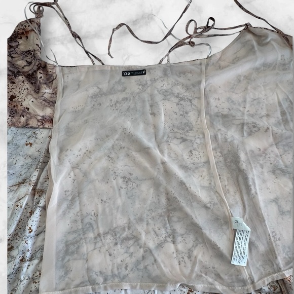 Zara Satin Effect  Marbled Print Mini Spaghetti Strap Wrap Dress Sz: Small - Picture 11 of 11